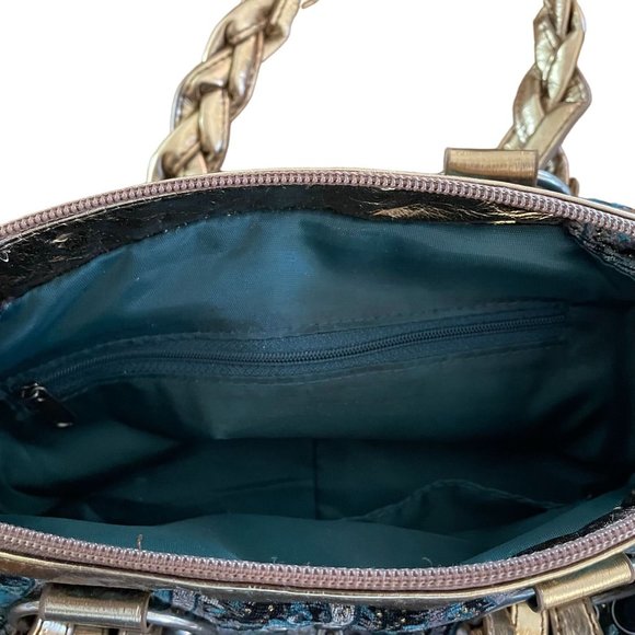 Womens Hand Bag Purse STUDDED EMBELLISHED Gems Embroidered Paisley Print Braided - Picture 6 of 14